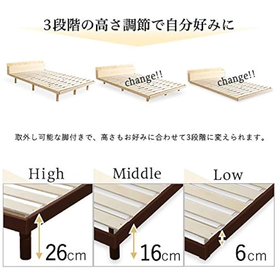 Amazon｜ホームテイスト 【宮セット】パイン材高さ3段階調整脚